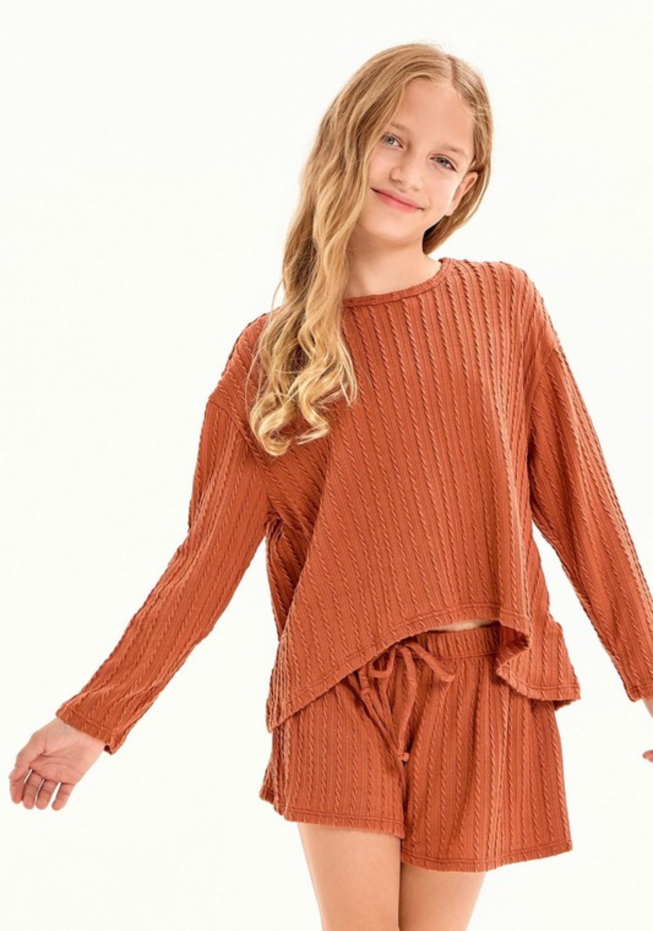 Rust knit short set
