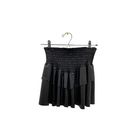 Black faux leather smocked skirt