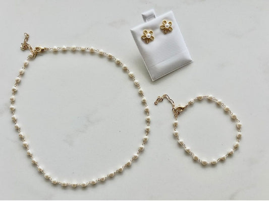 Mini pearl necklace & bracelet