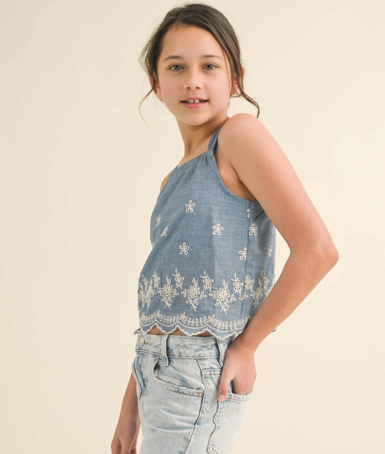 Chambray embroidered top