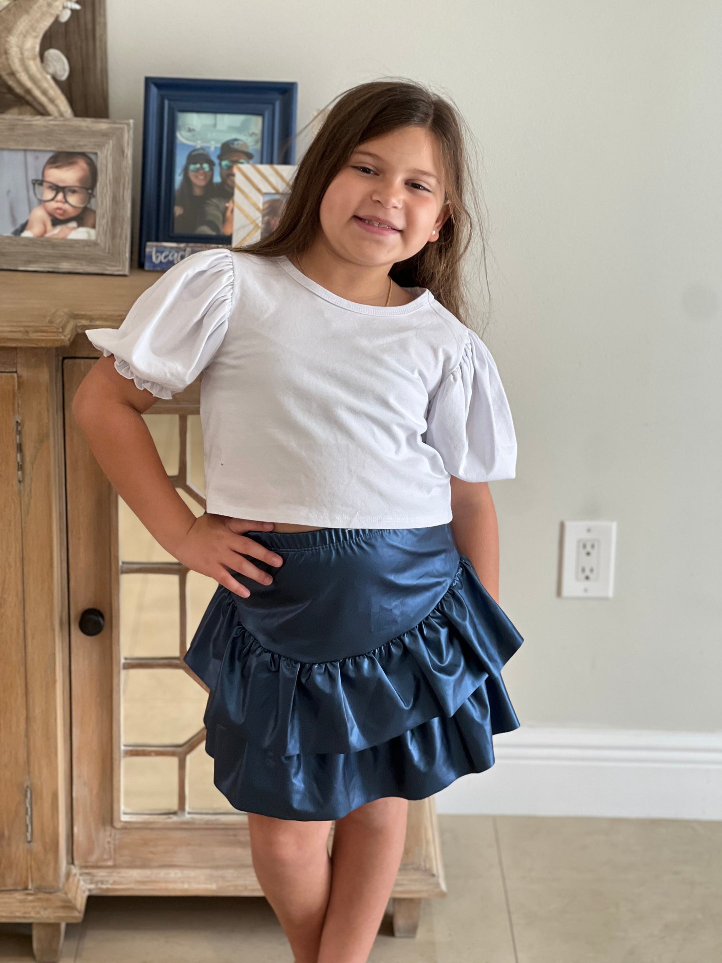 Metallic blue ruffle skirt