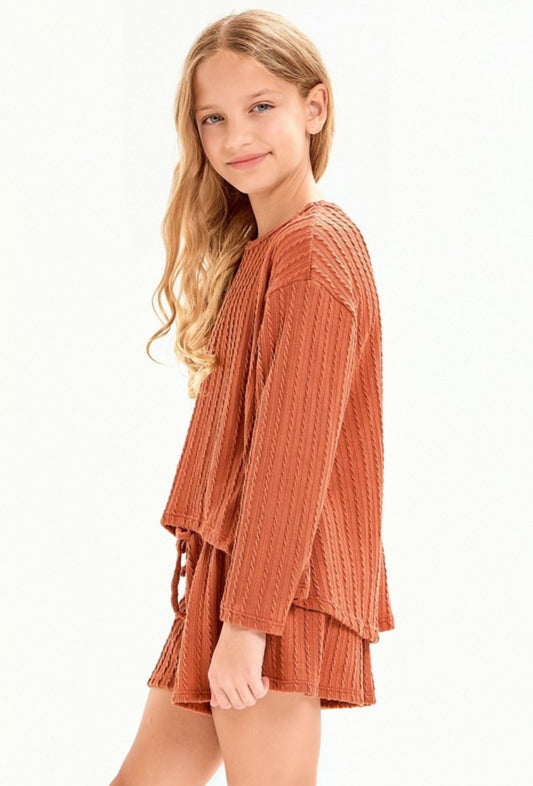 Rust knit short set