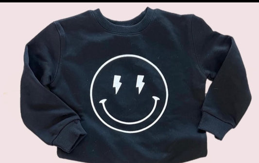 Black lightning bolt smiley sweater