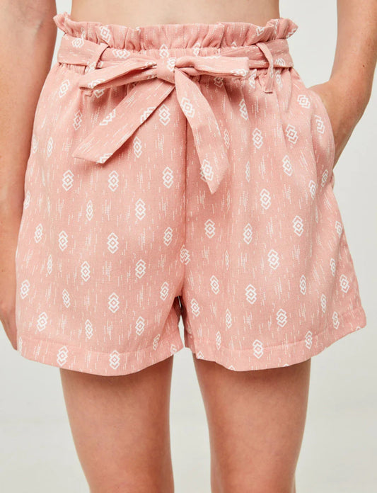 Pink tie waist shorts