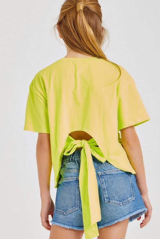 Neon yellow tie back t-shirt