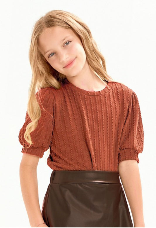 Rust puff sleeve top