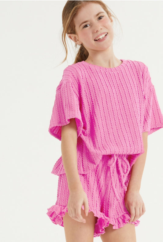 Ribbed ruffle set in pink