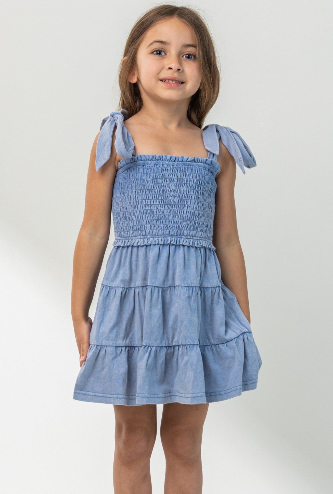 smocked denim blue dress