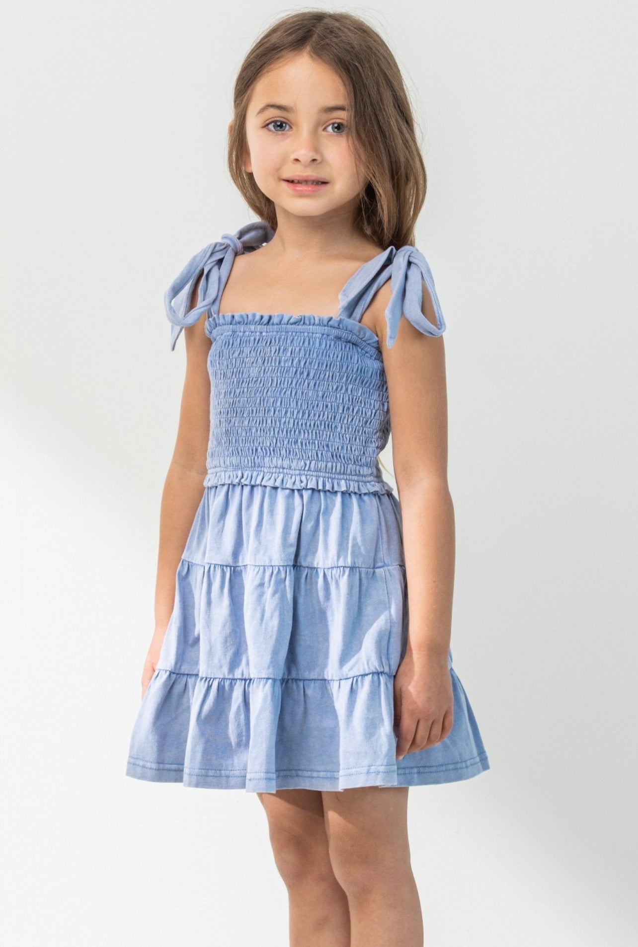 smocked denim blue dress