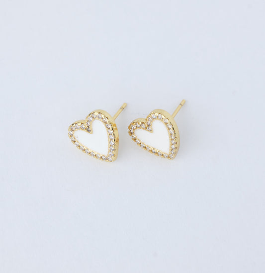 Micropave white heart earrings