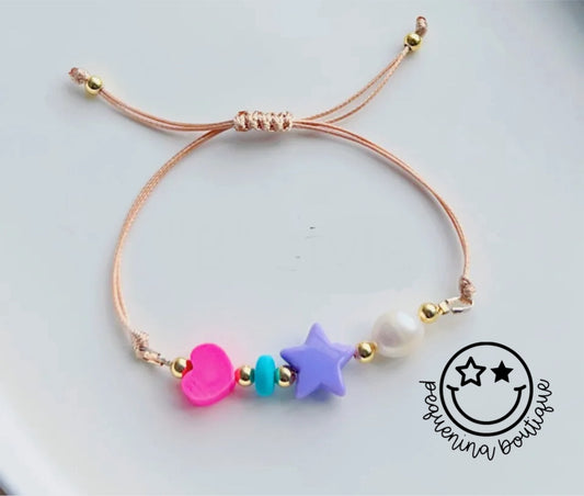 Heart and star string bracelet