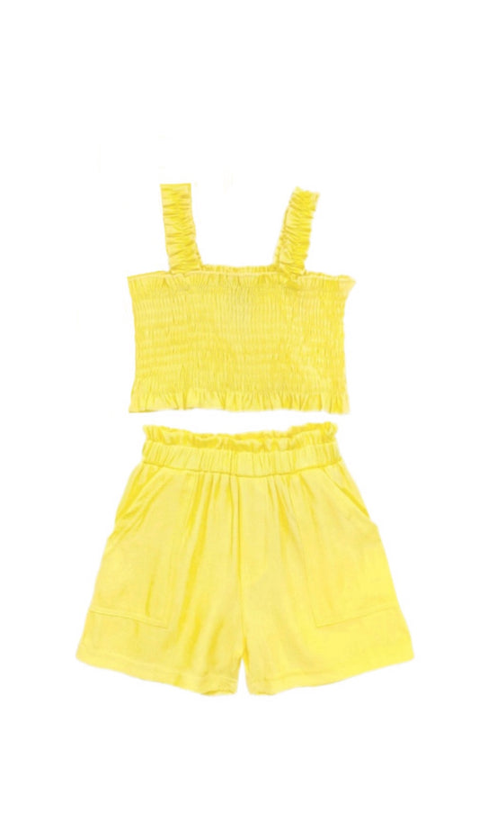 Yellow smocked crop top set