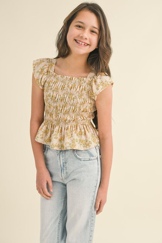 Sunshine Bloom Smocked Peplum Top