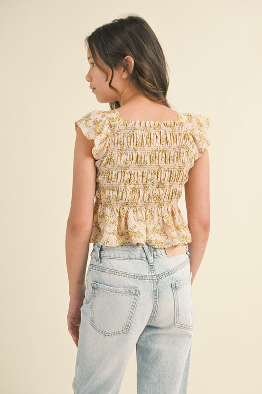 Sunshine Bloom Smocked Peplum Top